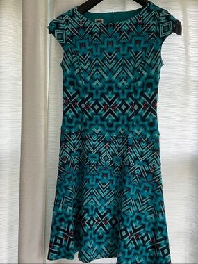 Anne Klein Turquoise Geometric Print Fit & Flare Dress